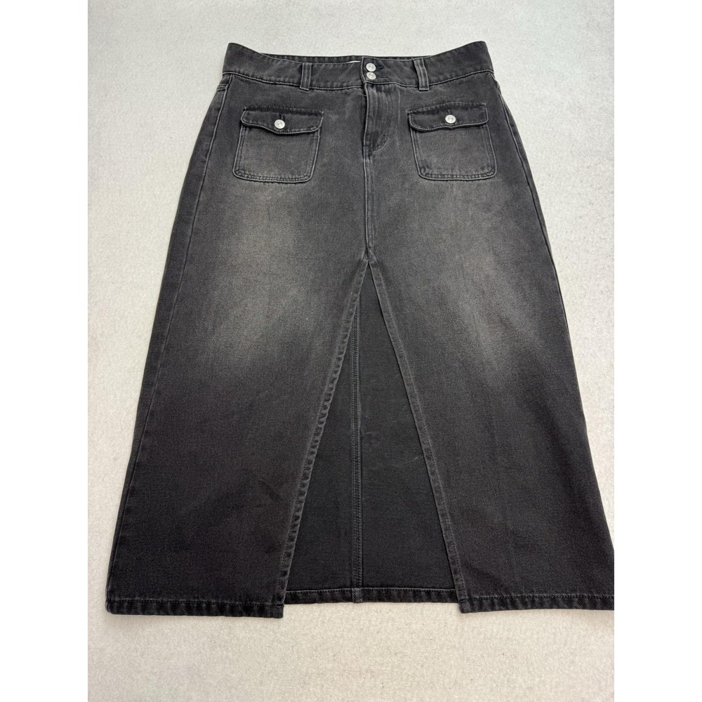 Free People We The Free Madison Denim Skirt Women's 32 Black High Waist Midi